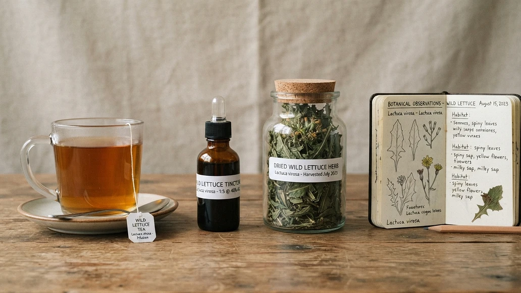 Examples of wild lettuce forms such as tea, tincture, and dried herb